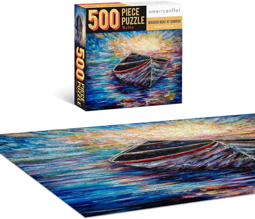 Vista 2 de Americanflat Olena Art - Rompecabezas de barco de 500 piezas, 18 x 24 pulgadas, barco de madera al amanecer