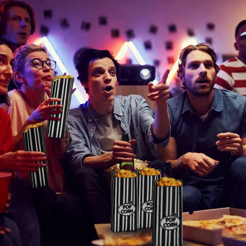 Vista 5 de Sherr 1000 Piezas Bolsas de Palomitas de Maíz de 1 Onza a Granel Negras con Rayas Retro Desechables para Noches de Película Navidad Circo Carnaval