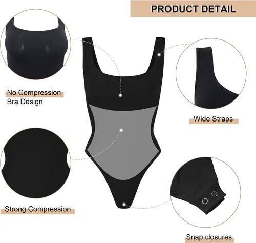 Vista 3 de SHAPERX Body para mujer con control de abdomen, sin mangas, sin costuras, moldeador de cuerpo