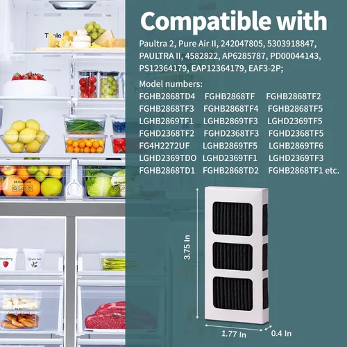 Vista 3 de Paquete de 3 filtros de aire para Frigidaire Pureair Ultra 2, filtro de aire para refrigerador compatible con Electrolux 242047805, 5303918847