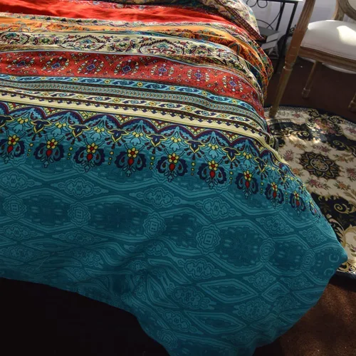 Vista 4 de LELVA Juego de ropa de cama bohemia de algodón con fundas de almohada, tamaño individual, 5 piezas