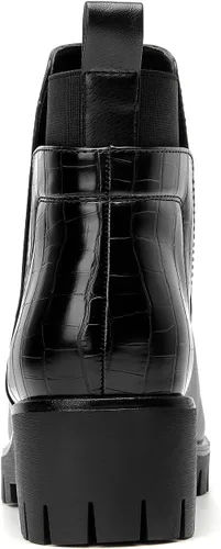 Vista 2 de CentroPoint Botas de tobillo Chelsea con plataforma de moda para mujer, suela de lengüeta, botas de combate, punta redonda, zapatos de invierno
