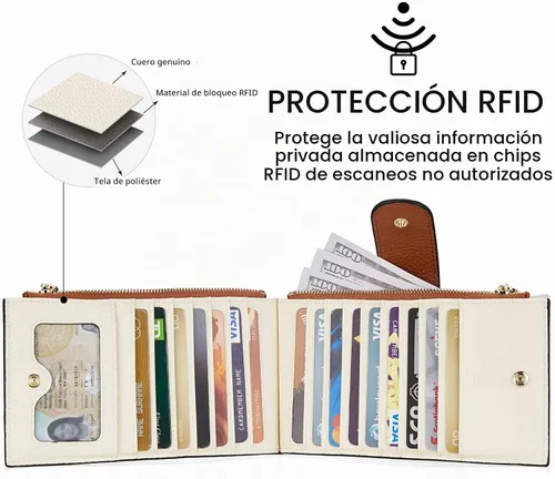 Vista 4 de BOSTANTEN - Carteras de cuero para mujer grandes con bloqueo RFID, billetera delgada de dos pliegues con bolsillo con cremallera, Grande