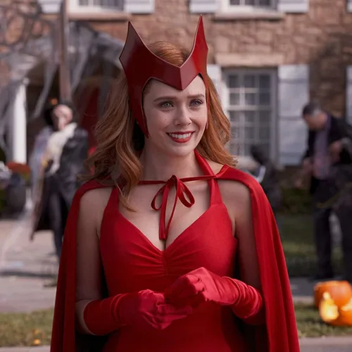 Vista 2 de WandaVision Wanda Maximoff - Máscara de bruja para cosplay, disfraz de Halloween, accesorios de máscaras, tiara roja