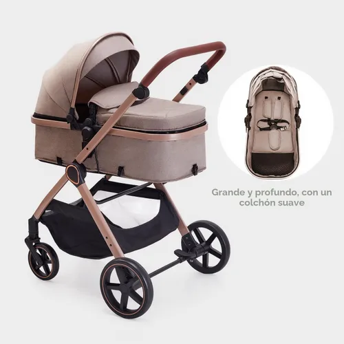 Vista 8 de Lortsybab Cochecito de bebé 2 en 1, cochecito convertible para bebés de 0 a 36 meses (beige)