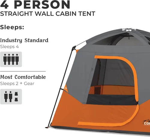Vista 2 de CORE Tienda de campaña para camping familiar Tienda de campaña portátil para 4 personas y 6 personas con bolsa de transporte para acampar al aire
