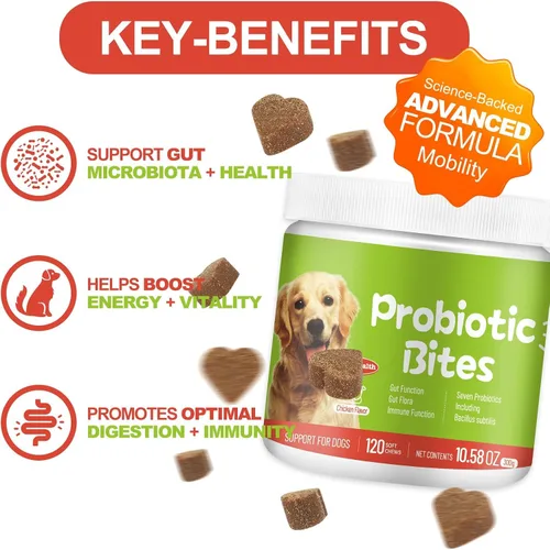 Vista 2 de Probióticos para perros – Masticables probióticos para perros para la salud digestiva, apoyo intestinal y refuerzo inmunológico – Probióticos
