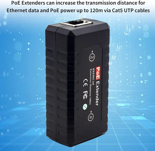 Vista 5 de PoE Extensor Ethernet Repetidor 1 Puerto 10/100, PoE Switch Splitter, IEEE802.3af para Sistemas de Seguridad Cámara IP, Teléfono IP Red PoE Extensor