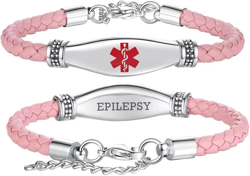Vista 60 de LinnaLove Pulseras de alerta médica para mujeres, hermosas pulseras de cuero femenino para identificación médica con grabado gratuito