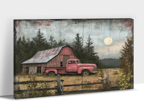 Vista 17 de ANRUOXI Arte de Pared en Lienzo de Camión Vintage Personalizado, Impresiones en Lienzo de Letrero Personalizado con Nombres y Fechas de Familia