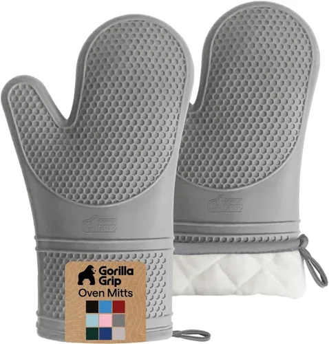 Vista 13 de GORILLA GRIP - Juego de guantes de horno de silicona suave sin BPA, guantes de cocina resistentes al calor e impermeables, forro de algodón grueso