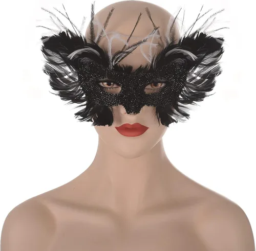 Vista 2 de Máscara de disfraces de Cruella deVil de plumas para Halloween Navidad