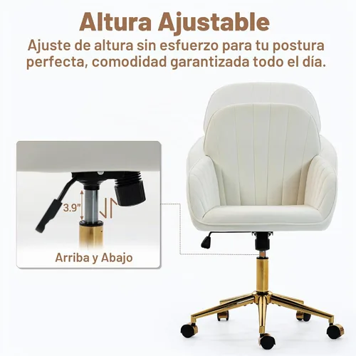 Vista 7 de Silla de tocador de terciopelo con ruedas y base dorada, 330 libras Beige
