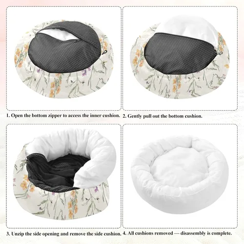 Vista 7 de Pet Dog Beds Anti-Slip Fluffy Dog & Cat Cushion for Small Size Pets Sleeping XS Retro Snapdragon Neutral