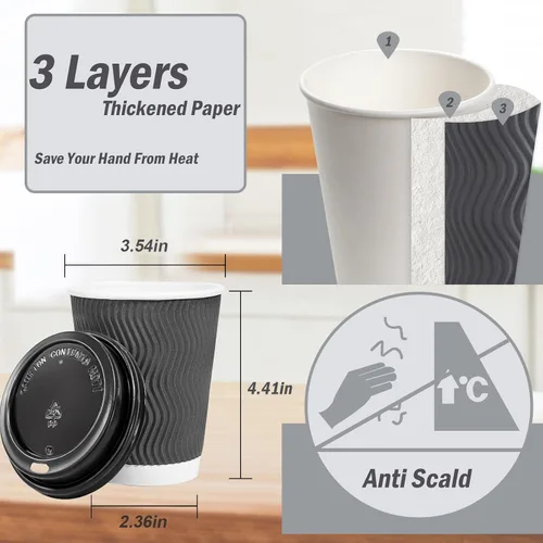 Vista 5 de Lamosi Paquete de 200 vasos de papel kraft de 8 onzas y 50 tazas de café aisladas con tapas