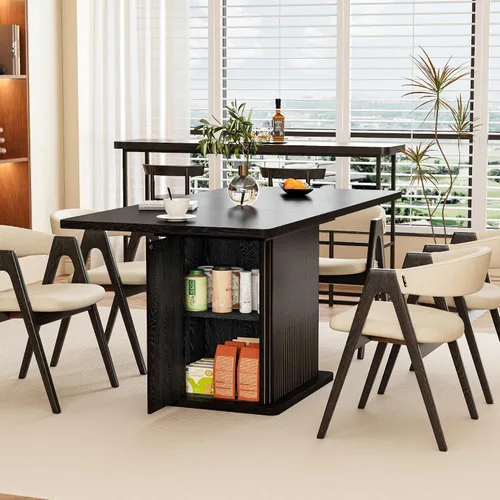Vista 4 de Mesa de comedor extensible para cocina de 4-6, 47-65 pulgadas, mesa de comedor rectangular con 2 puertas, gran almacenamiento, muebles modernos