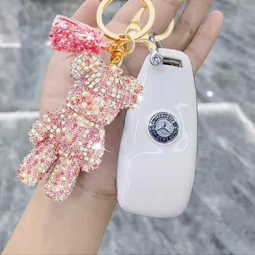 Vista 6 de Llavero de oso de peluche, lindo oso de peluche, accesorios de automóvil, llaveros de diamantes de imitación de moda para mujeres y niñas, Varios