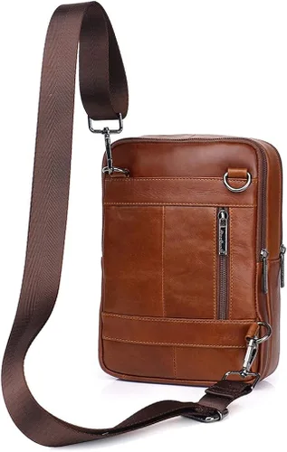 Vista 4 de Bolso de hombro pequeño de cuero para hombres y mujeres para viajes al aire libre negocios