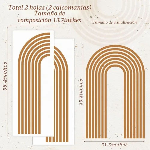 Vista 2 de Kazova - Calcomanía de arco de pared marrón - Grandes calcomanías modernas de estilo boho para cabecero, abstractas, retro, para despegar y pegar