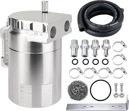 Vista 7 de EVIL ENERGY - Depósito de captura de aceite, kit universal con deflector y manguera de combustible NBR, tanque separador de aceite de aire de Negro