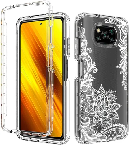 Vista 6 de Funda para Poco X3 NFC/Poco X3 Pro/Poco X3, M2007J20CG con protector de pantalla de vidrio templado, funda protectora de cuerpo completo con bonito