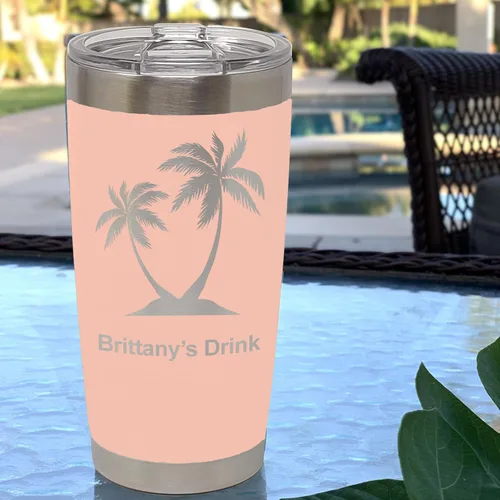 Vista 2 de LaserGram 20oz Vacuum Insulated Tumbler Mug, Rock Climber, Personalized Engraving Included (Coral)