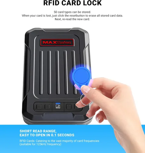 Vista 8 de MAXSAFES Cajas Fuertes RFID para Pistolas, Caja Fuerte Portátil para Pistola con LED Integrado, Puerto Tipo C, Caja Fuerte para Automóvil