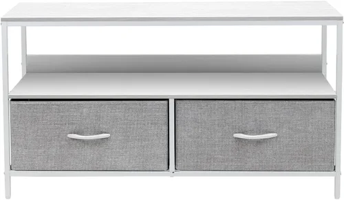Vista 4 de Cómoda Sorbus con soporte para TV y 2 cajones de imitación de madera - Cofre elevador para televisión con almacenamiento - Mueble para dormitorio