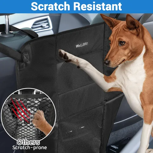 Vista 12 de Barrera de Asiento Trasero para Perros en Coche, Barrera de Nylon Acolchada y Duradera para Mascotas, Barrera de Viaje para Vehículos con 2 Ventanas