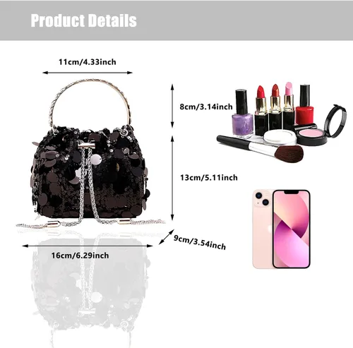 Vista 3 de pfoosnd Bolso de mano de noche con lentejuelas brillantes para mujer, bolso cruzado con purpurina para noche, boda, fiesta, baile de graduación