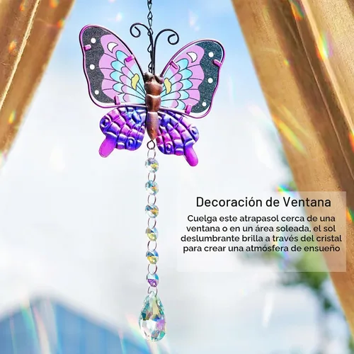 Vista 6 de YU FENG - Paquete de 2 atrapasoles de mariposa, prisma de cristal, decoración para colgar en la ventana