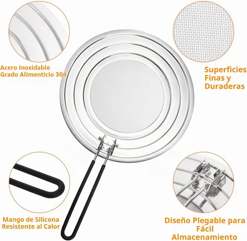 Vista 4 de Frcctre Paquete de 2 protectores de salpicaduras de acero inoxidable para sartén, protector de salpicaduras de grasa de 12 pulgadas con mango