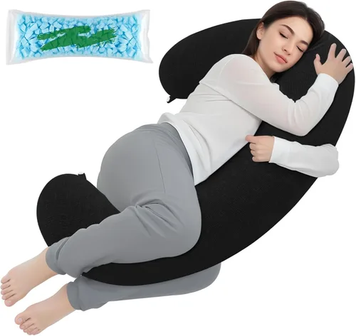 Vista 8 de TranquilRelax Almohada corporal en forma de C para dormir de lado, almohada larga de espuma viscoelástica para piernas, cadera y espalda, funda Negro