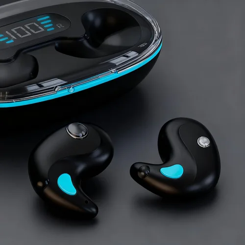 Vista 3 de Auriculares intrauditivos inalámbricos Bluetooth para dormir, mini auriculares invisibles con pantalla digital LED, funda de carga, adecuados