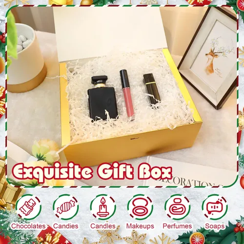 Vista 2 de Maxcheck Juego de 36 cajas doradas para propuesta de dama de honor, cajas de regalo doradas con tapas de 10 x 8 x 4 pulgadas con cinta