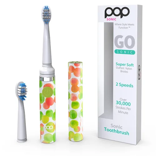 Vista 2 de Cepillo de dientes eléctrico Pop Sonic (burbuja verde) Paquete de 2 cabezales de repuesto – Cepillos de dientes de viaje con batería AAA Cepillos