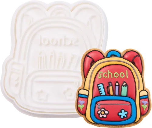 Vista 18 de Juego de cortador de galletas de regreso a clases con sellos de émbolo, 11 piezas, regalos de cocina, cumpleaños, vacaciones, ácido poliláctico 3D