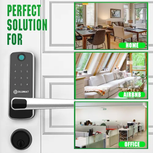 Vista 5 de Olumat Cerradura inteligente con sensor de puerta, huellas dactilares, código, entrada sin llave, fácil instalación, garantía de satisfacción de 30