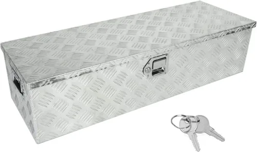 Vista 13 de Caja de herramientas de aluminio resistente de 16 x 7.5 x 10 pulgadas, caja de herramientas de camión con patrón de 5 barras de banda de rodadura