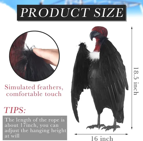 Vista 2 de Tenceur 1 pieza de Efigie de buitre sintético de 18 pulgadas, señuelos de buitre falsos grandes simulados de plumas completas, pájaro realista