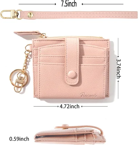 Vista 2 de Llavero Cartera de Muñeca Pequeño Portador de Tarjetas de Crédito Pulsera Llavero Monedero Brazalete Borla con Cuentas Anillos de Llaves para Mujeres