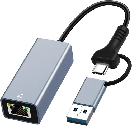 Vista 9 de Adaptador USB C a Ethernet 2 en 1 de 2.5 Gbps, adaptador Ethernet tipo C a RJ45 con puerto USB-A 3.0, 2500 Mbps Gigabit a Internet con cable
