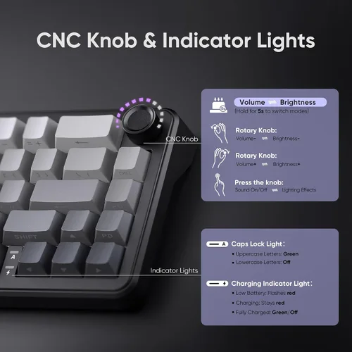 Vista 3 de RedThunder Teclado mecánico inalámbrico para juegos K65, conexión de modos de viaje, teclado de intercambio en caliente personalizado de junta