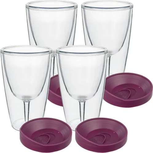 Vista 5 de Southern Homewares Vaso de vino de acrílico aislado con tapa Merlot – Taza de viaje de doble pared de 16 onzas, paquete de 4 vino 2 Go Set
