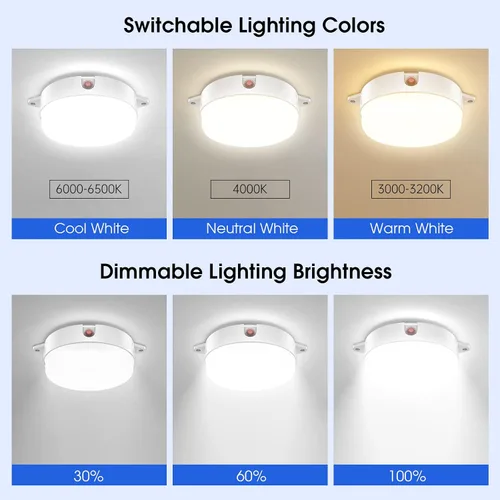 Vista 7 de Luz solar de techo con sensor de movimiento, regulable 6000 K/4000 K/3200 K, 5 modos disponibles durante el día, luces solares de cobertizo