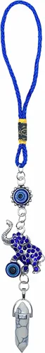 Vista 9 de LUCKBOOSTIUM Llavero de elefante de ojo turco y mandala con piedra preciosa de amatista, llavero decorativo contra el mal de ojo para bendición