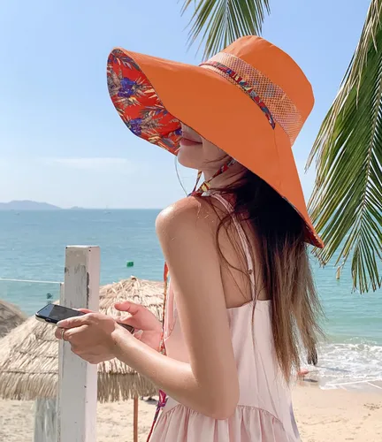 Vista 3 de HUAMULAN Sombrero de sol de verano para mujer, ala ancha, borde con alambre, floral, playa, cubo, sombreros reversibles, plegables, protección UV