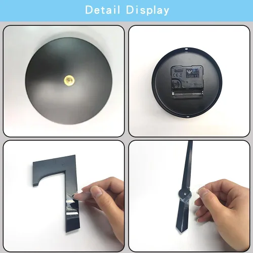 Vista 8 de Moderno reloj de pared grande sin marco, funciona con pilas, espejo 3D, relojes de pared decorativos para decoración de sala de estar (negro)