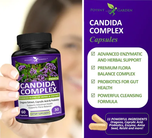 Vista 4 de Potent Garden Candida Complex - Mezcla de orégano y ácido caprílico, complejo de equilibrio de flora intestinal, salud intestinal y apoyo