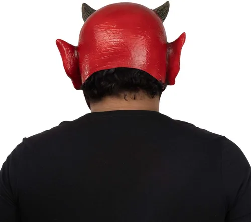 Vista 6 de Ghoulish Productions Máscara de demonio, máscara de diablo rojo. Máscara de látex de cabeza de demonio antiguo. Máscara de látex de talla única